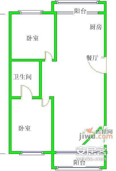 瑞海二区2室1厅1卫125㎡户型图