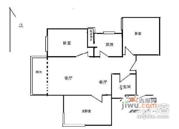 杨庄北区3室1厅1卫126㎡户型图
