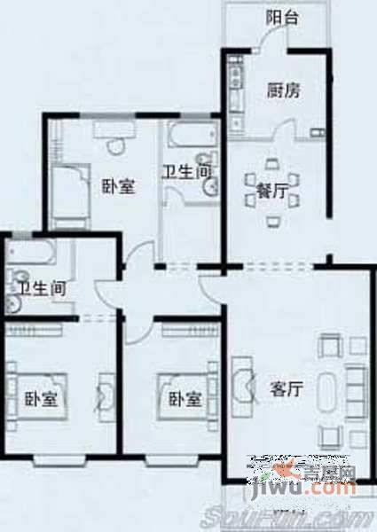 武夷花园紫荆园3室2厅2卫251㎡户型图