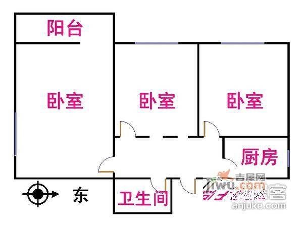 柳芳北里社区3室1厅1卫90㎡户型图