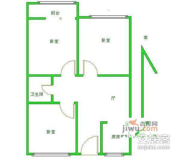 柳芳北里社区3室1厅1卫90㎡户型图