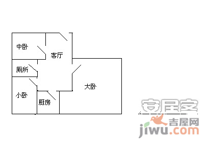 柳芳北里社区3室1厅1卫90㎡户型图