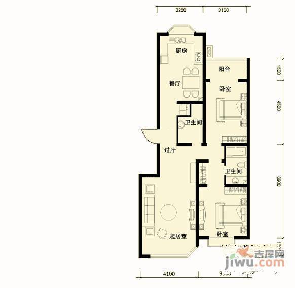 CBD总部公寓I2室2厅2卫117㎡户型图