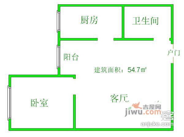 天通苑本六区1室1厅1卫55㎡户型图