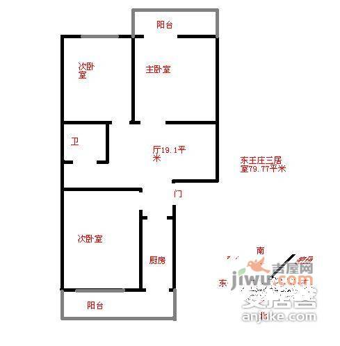 东王庄小区3室1厅1卫98㎡户型图