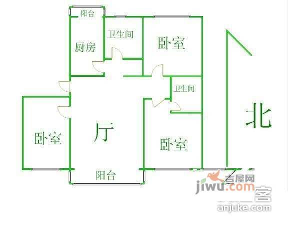 前进花园石门苑3室1厅2卫128㎡户型图