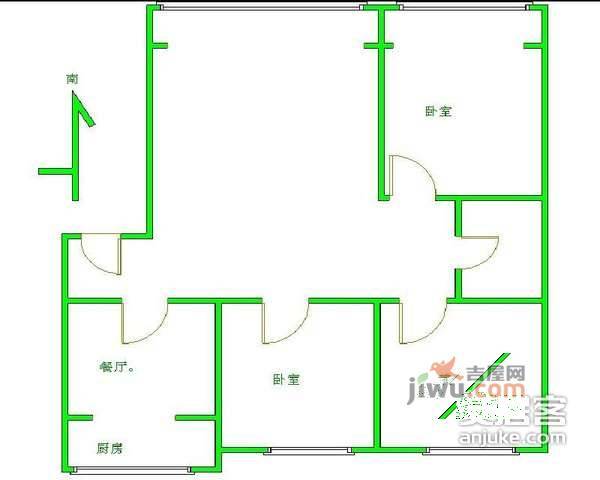 枣园东里3室2厅1卫124㎡户型图