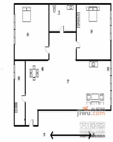 大西洋新城D区2室2厅1卫105㎡户型图