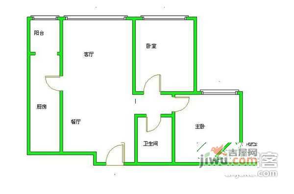 大西洋新城D区2室1厅1卫108㎡户型图