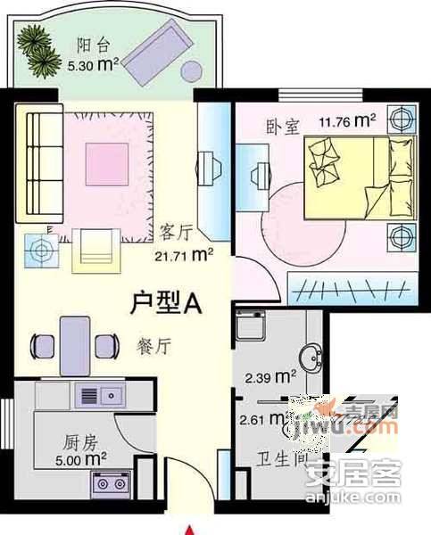 金晖嘉园1室1厅1卫78㎡户型图