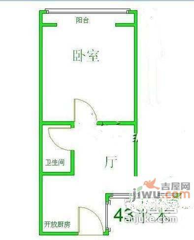 北礼士路小区1室1厅1卫60㎡户型图