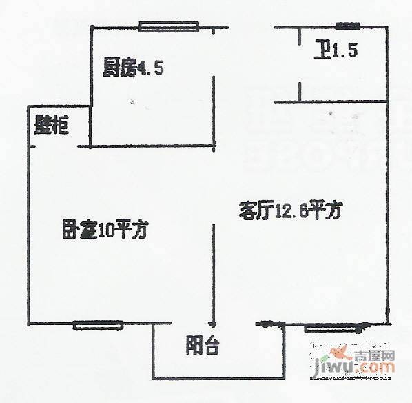 北礼士路小区1室1厅1卫60㎡户型图