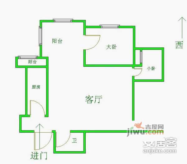 紫芳园2室1厅1卫124㎡户型图