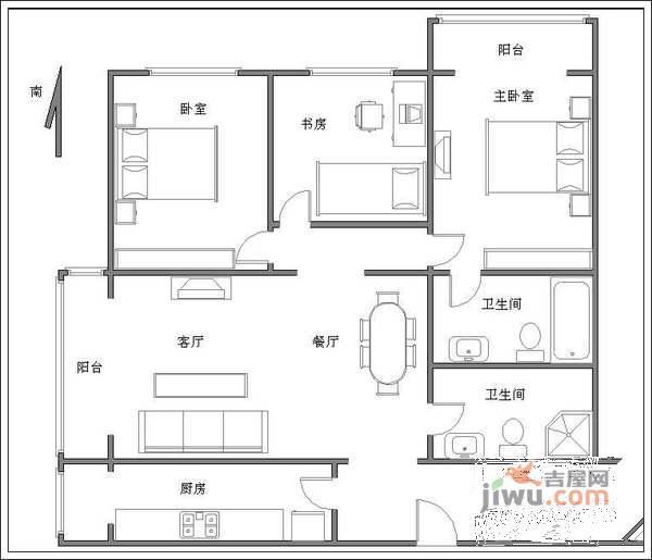 紫芳园3室2厅2卫176㎡户型图