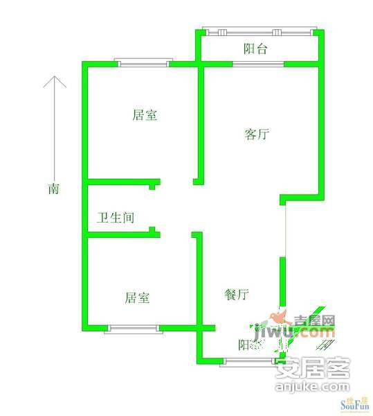 安慧里2室1厅1卫80㎡户型图