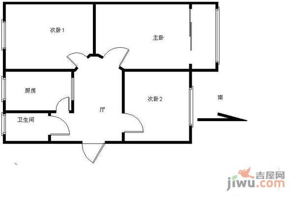 八角中里3室1厅1卫87㎡户型图