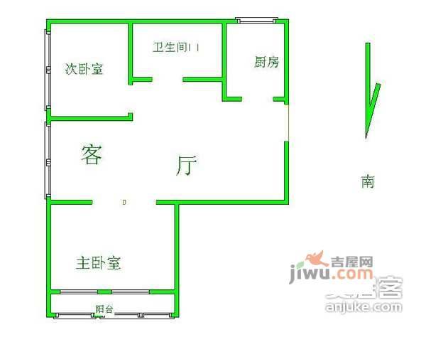 六合园2室1厅1卫80㎡户型图