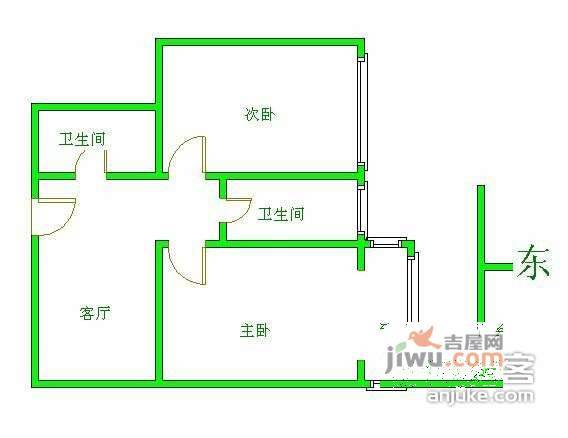 六合园1室1厅1卫57㎡户型图