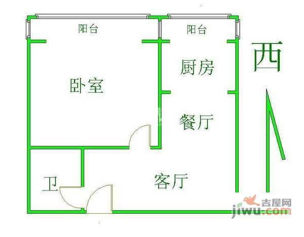 六合园1室1厅1卫57㎡户型图