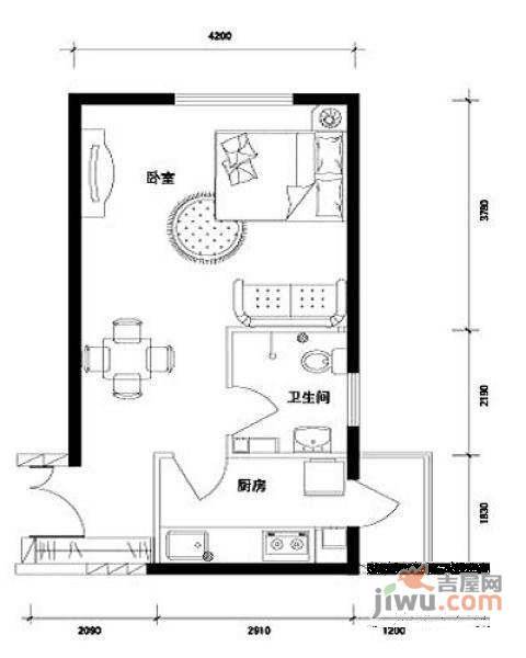 郦城1室0厅1卫50㎡户型图