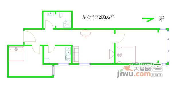 左安浦园2室1厅1卫68㎡户型图