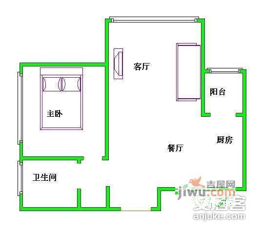 鹿港嘉苑1室1厅1卫64㎡户型图