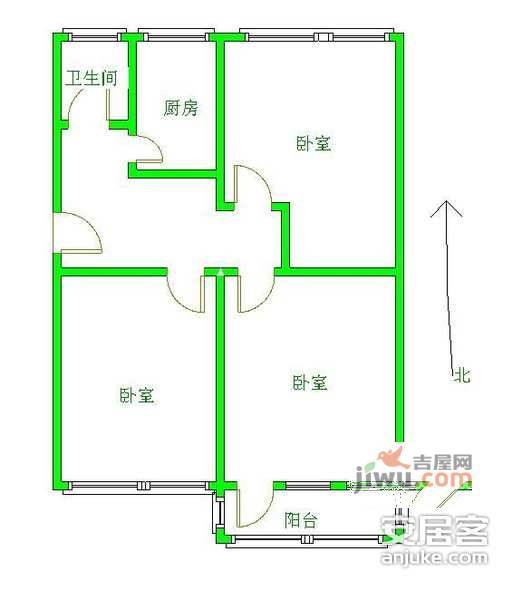 八里庄南里小区3室1厅1卫90㎡户型图