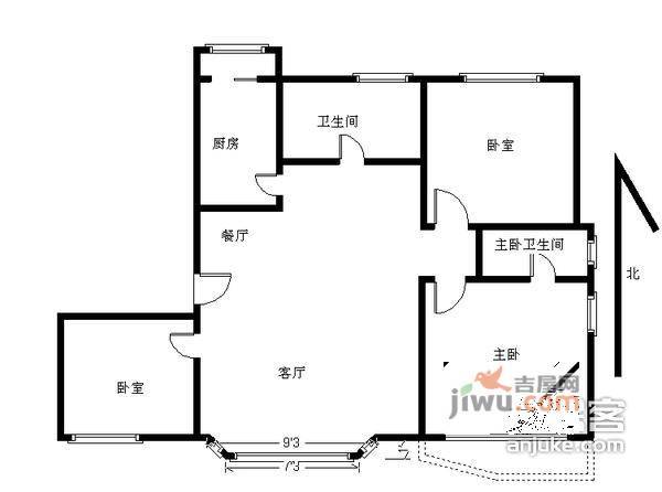 旗舰凯旋3室1厅1卫117㎡户型图