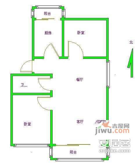 和谐家园2室1厅1卫120㎡户型图