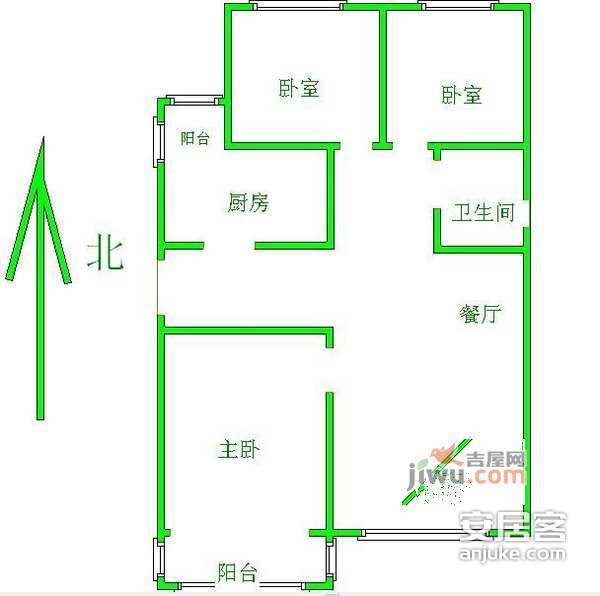 和谐家园3室2厅1卫125㎡户型图