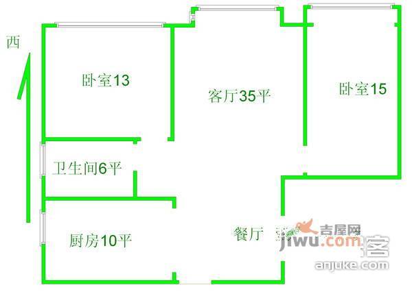 雍景四季2室1厅1卫116㎡户型图