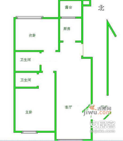 天天家园2室1厅2卫121㎡户型图