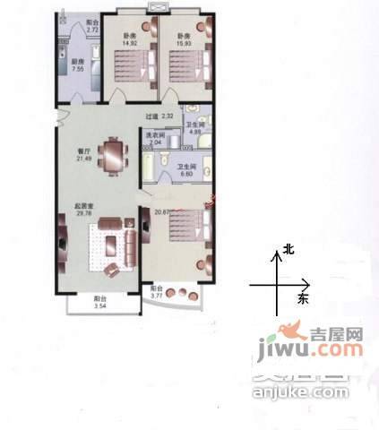 天天家园3室2厅2卫153㎡户型图