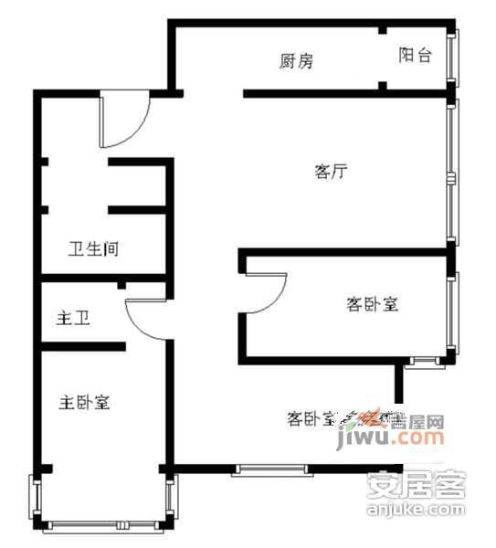 梵谷水郡3室2厅1卫124㎡户型图