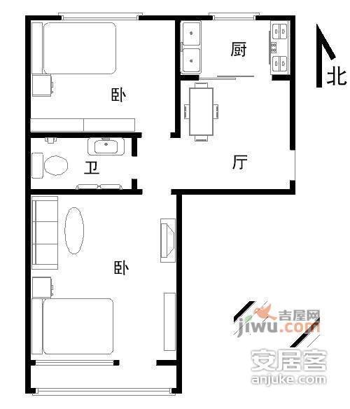 牡丹园西里2室1厅1卫82㎡户型图