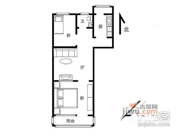 牡丹园西里2室1厅1卫82㎡户型图