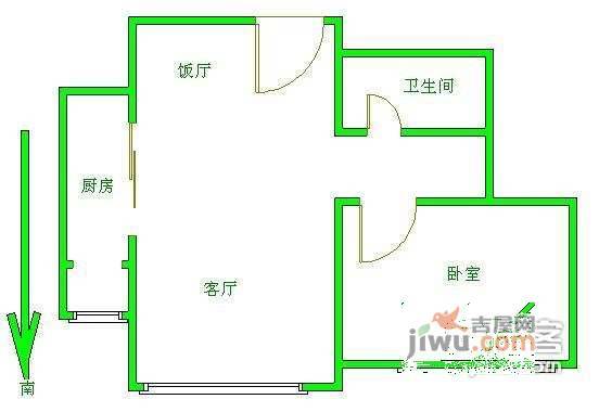 燕莎后1室2厅1卫78㎡户型图