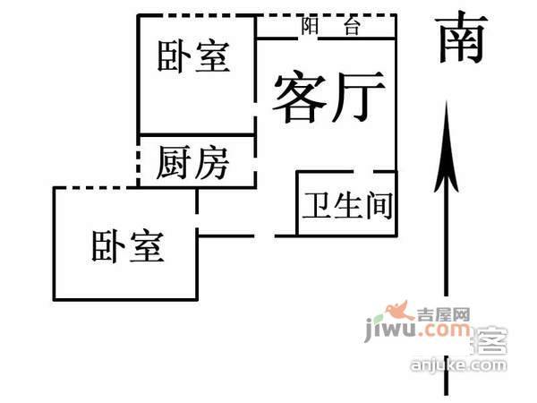 明天第一城2室1厅1卫95㎡户型图