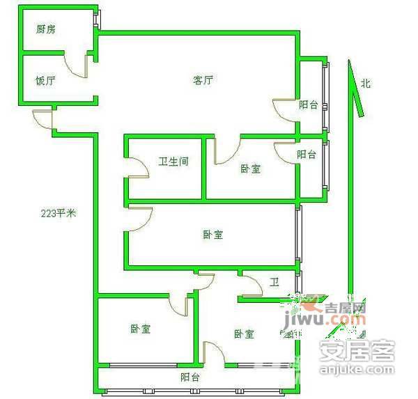 陶然北岸韵竹园3室2厅2卫户型图