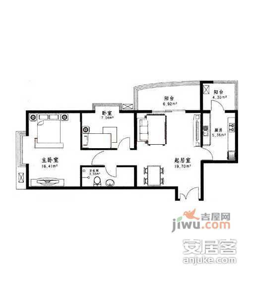 西豪逸景家园2室1厅1卫147㎡户型图