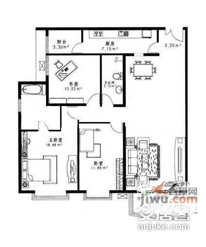 西豪逸景家园3室2厅2卫161㎡户型图