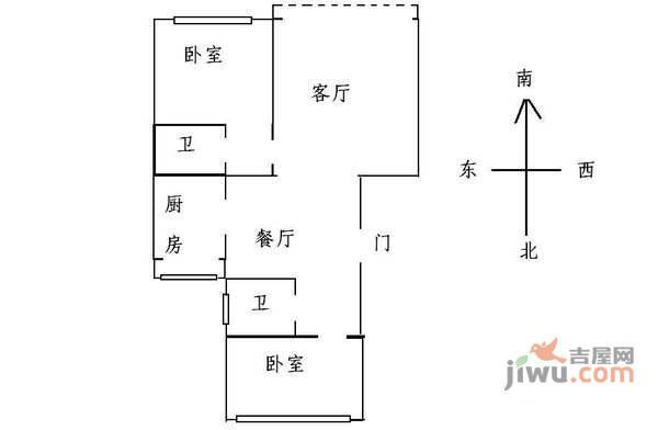 鸿业兴园2室2厅2卫115㎡户型图