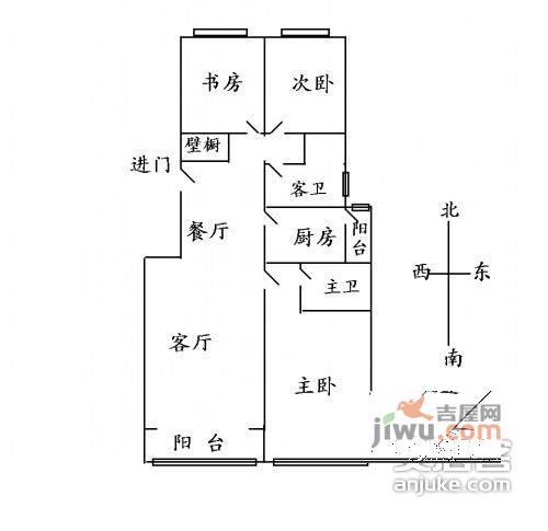 鸿业兴园3室2厅2卫135㎡户型图