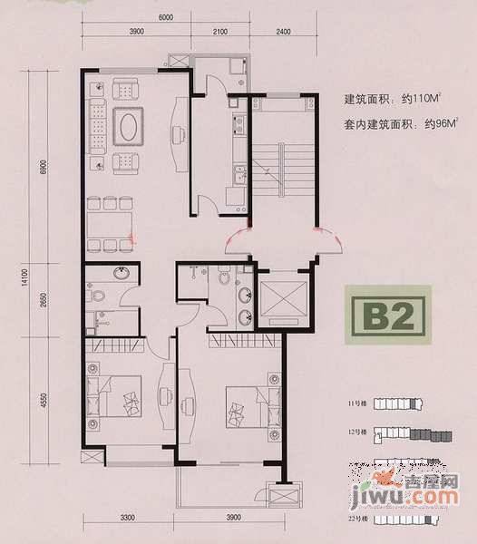 颐慧佳园2室2厅2卫420㎡户型图