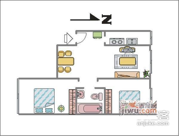 新裕家园2室1厅1卫94㎡户型图