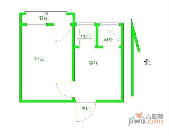 海淀南路1室1厅1卫58㎡户型图