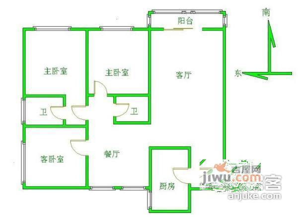 九台2000家园3室2厅2卫131㎡户型图