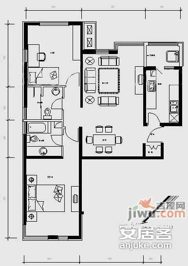 九台2000家园2室2厅1卫116㎡户型图