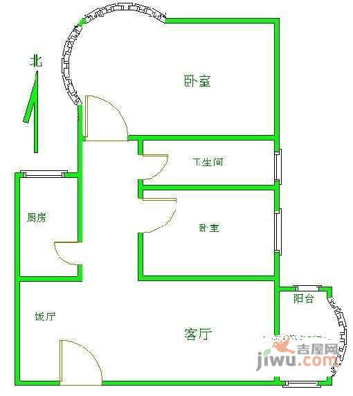 珠江绿洲家园2室1厅1卫户型图