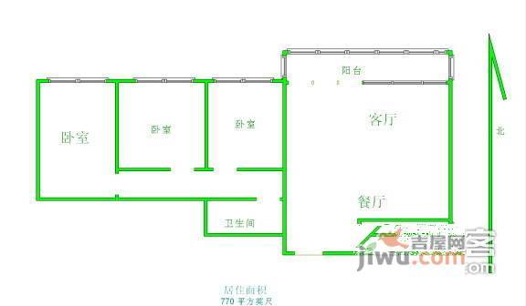 太月园3室1厅1卫152㎡户型图